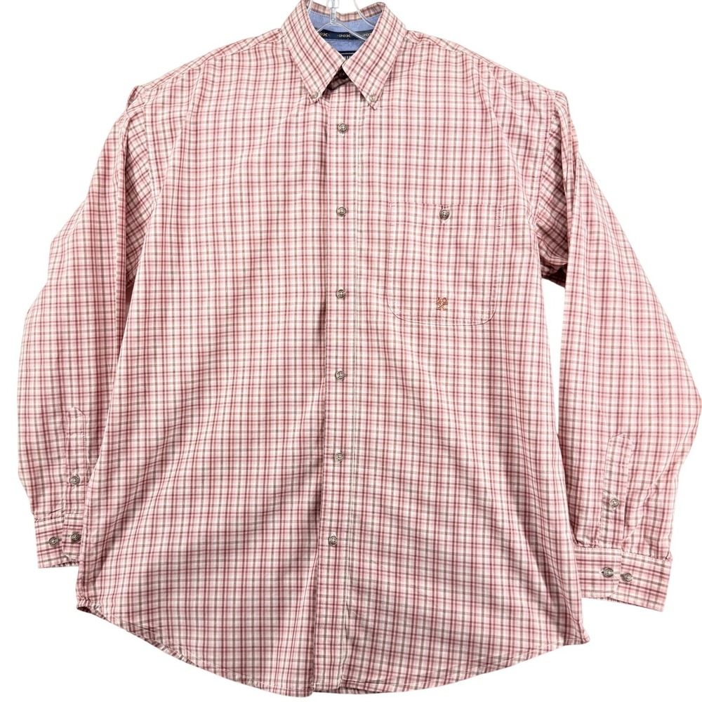Wrangler Twenty X Mens Large Pink Plaid Long Sleeve Western Button Down